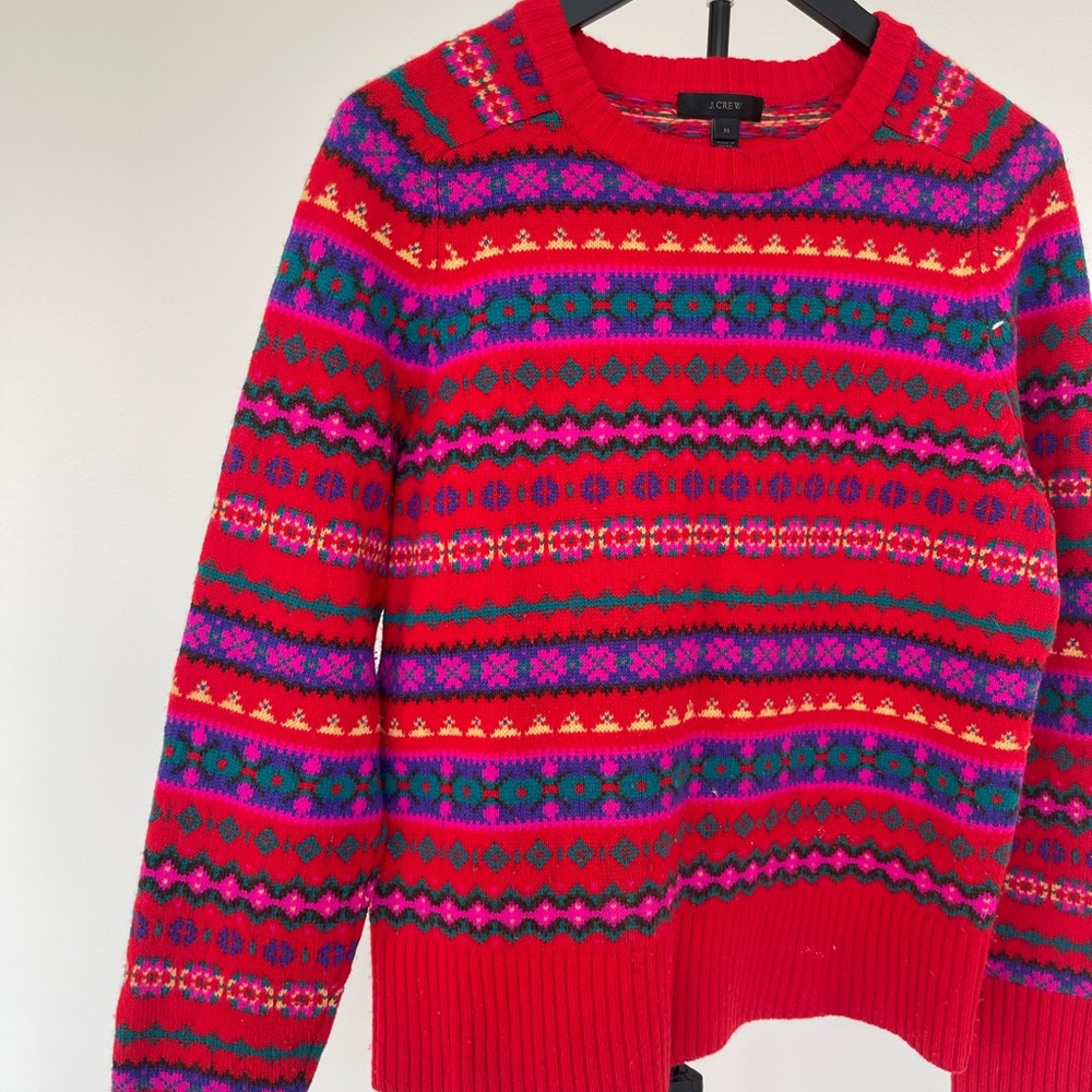 J. Crew Red Fair Isle Sweater